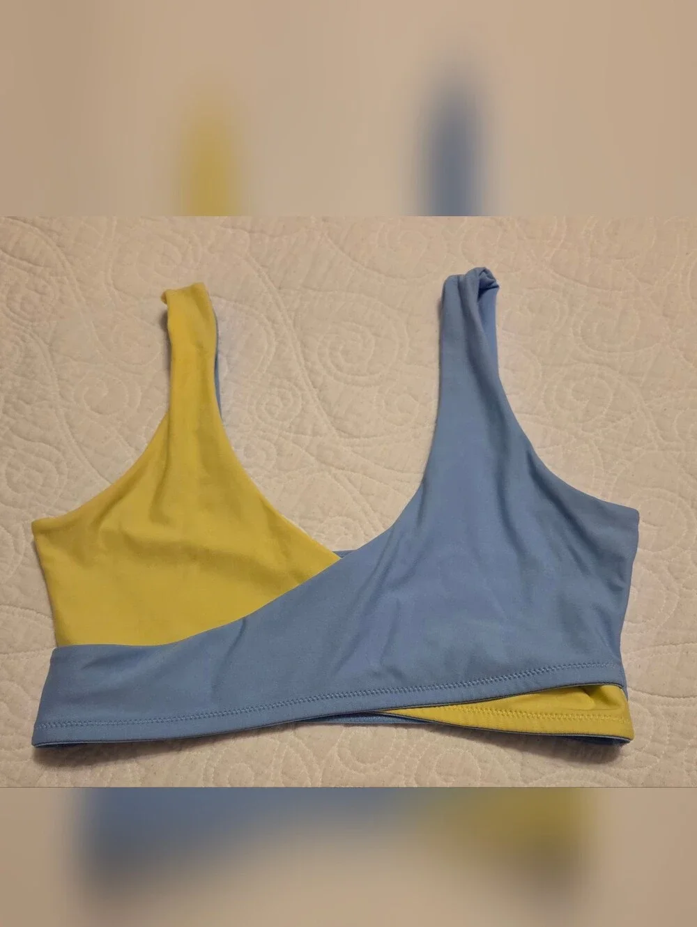 Fabletics Light Blue and Yellow Reversible Sports Bralette. Size XS